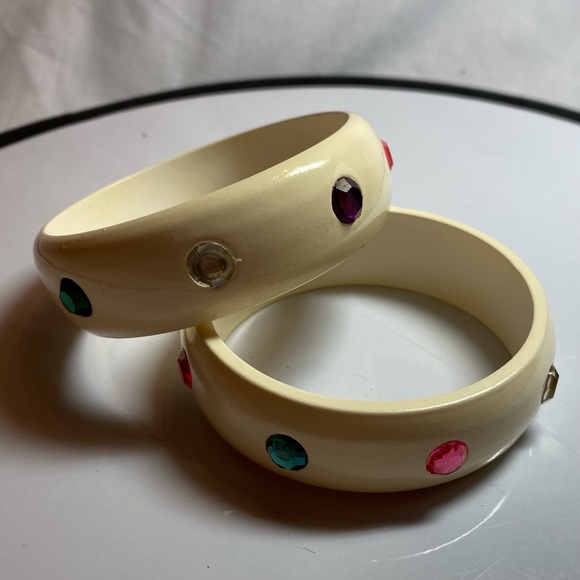 Vintage Bangles with colored rhinestones. - Picture 2 of 6